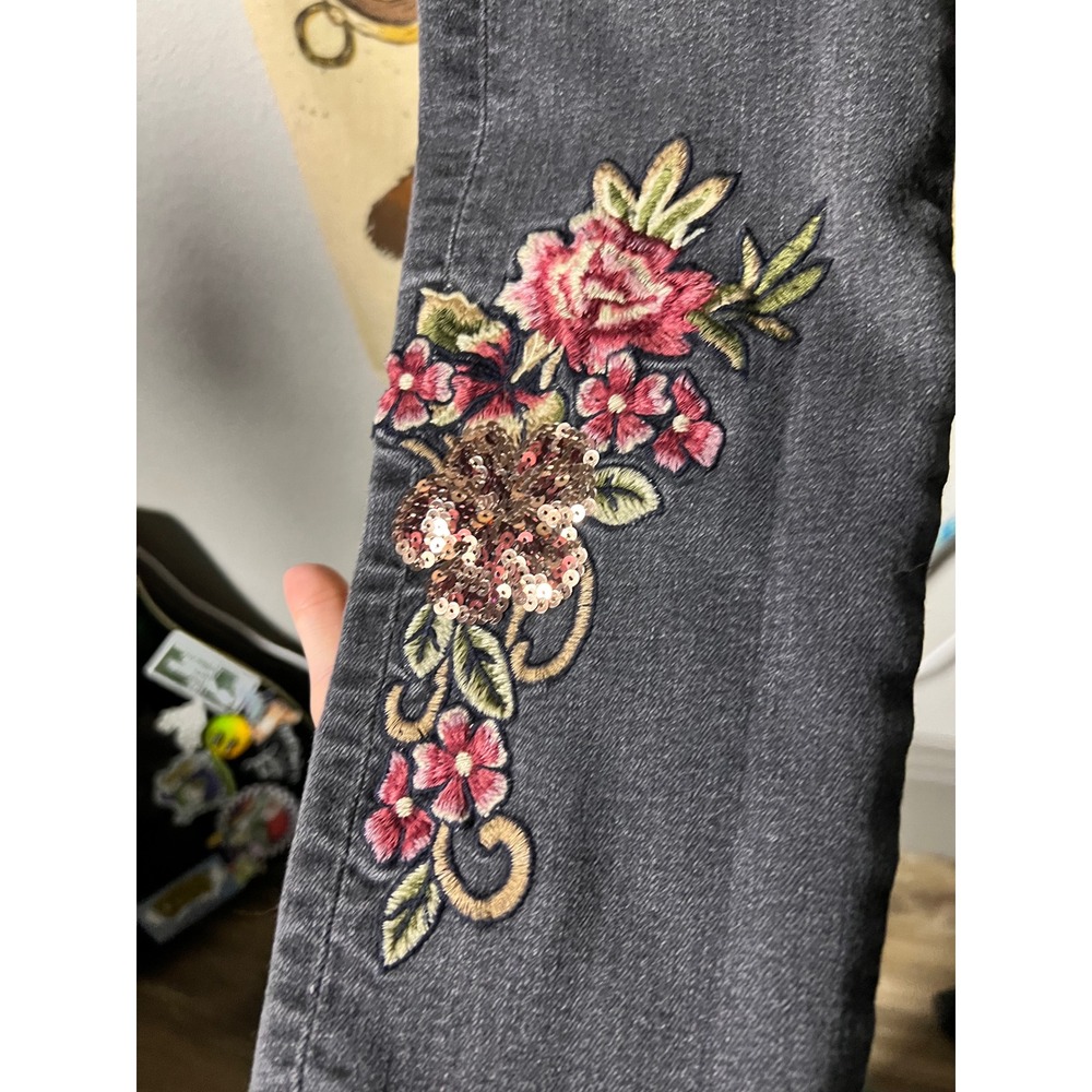 Miss Me Skinny Jeans Womens 28 Black Good Floral Embroidered Sequin Denim - Picture 2 of 6